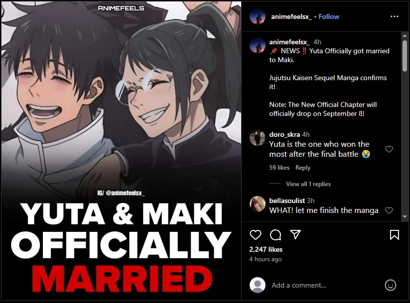 fans reaction on marriage of yuta and maki in mojuro manga sequel of jjk